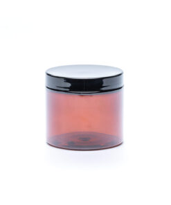 200 ml barna PET kozmetikai tégely fekete kupakkal + zárólapkával